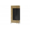 Vaisselier et vitrine, 2 portes, 6 niches, pieds en métal, couleur chêne artisanal avec éléments noi