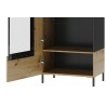 Vaisselier et vitrine, 1 porte, 6 niches, pieds en métal, couleur chêne artisanal avec éléments noir