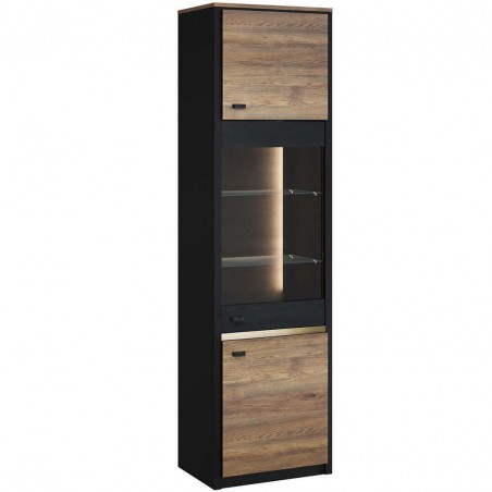 Vaisselier et vitrine 3 portes 5 niches, couleur bois et noir, Gamme ARIZONA