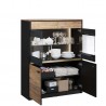 Vaisselier et vitrine 4 portes 4 niches, couleur bois et noir, Gamme ARIZONA