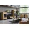 Vaisselier et vitrine, 2 portes, 6 niches, pieds en métal, couleur chêne artisanal avec éléments noi