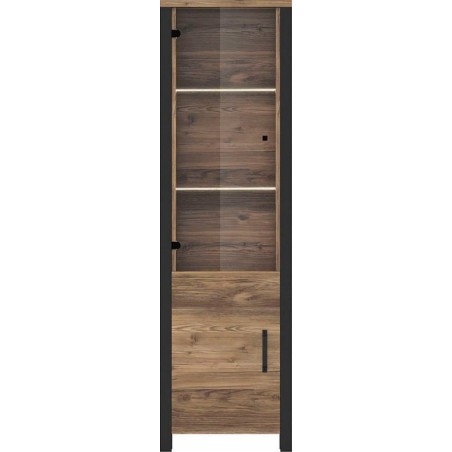 Vaisselier et vitrine 2 portes et 5 niches, couleur chêne et noir, Gamme HUD