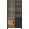 Vaisselier et vitrine 2 portes 3 tiroirs et 3 niches, couleur chêne et noir, Gamme HUD