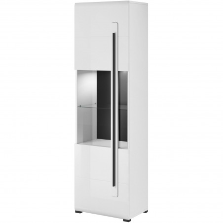 Vaisselier et vitrine, 1 porte semi vitrée et 6 niches, couleur blanc et noir, Gamme TutaBlanc