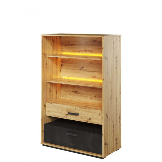 Armoire enfant 2 tiroirs et  3 niches, couleur bois et gris, Gamme CUBE