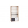 Bibliothèque enfant en bois, blanc, chêne et noir, 2 portes, 4 niches, Gamme sintra