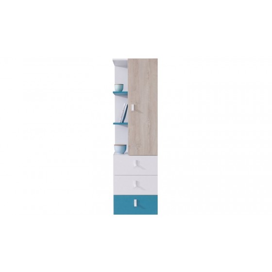 Bibliothèque enfant en bois, 3 tiroirs, 4 niches, 1 porte, Gamme porto