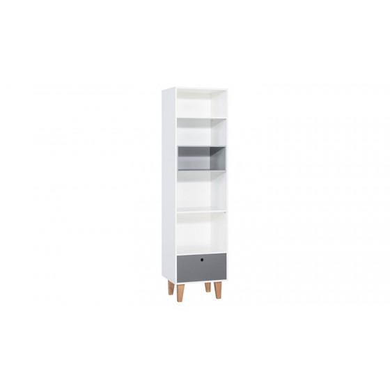 Bibliothèque enfant en bois blanc et gris, 1 tiroir, 5 niches, Gamme tomar