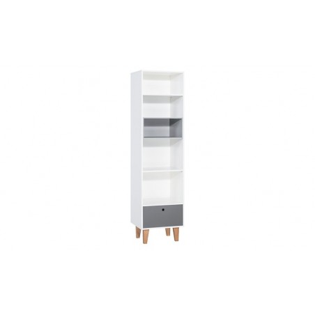 Bibliothèque enfant en bois blanc et gris, 1 tiroir, 5 niches, Gamme tomar