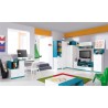 Bibliothèque enfant blanc et bleu en bois, 1 tiroir, 1 porte, 3 niches, Gamme braga