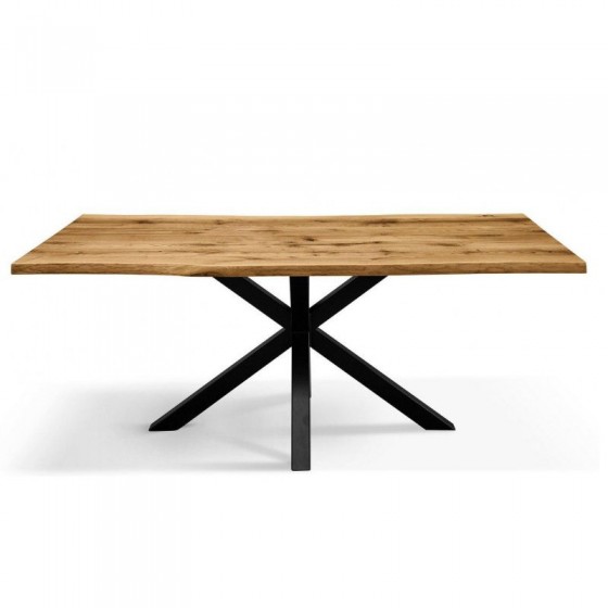 Table à diner en chêne, un pied croisé en métal, Gamme Parme