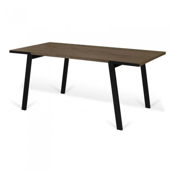 Table à manger 180 cm, plateau noyer et pieds en métal noir, Gamme drift