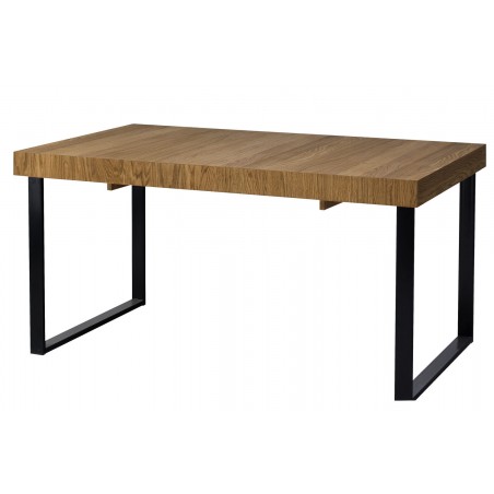 Table a diner en chêne, à rallonge, pieds métal noir, 160cm, Gamme bari