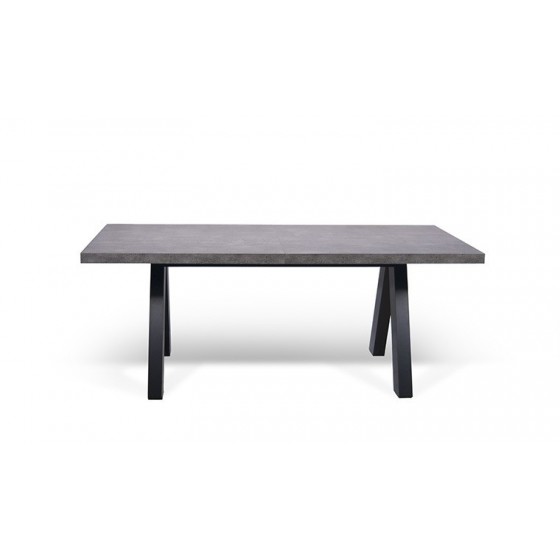 Table à manger extensible 200/250x100, plateau effet béton et pieds noir, Gamme apex