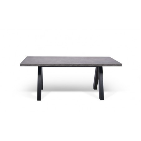 Table à manger extensible 200/250x100, plateau effet béton et pieds noir, Gamme apex