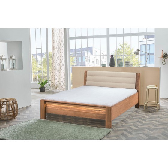 Lit double  design en bois, couleur beige, Gamme boston