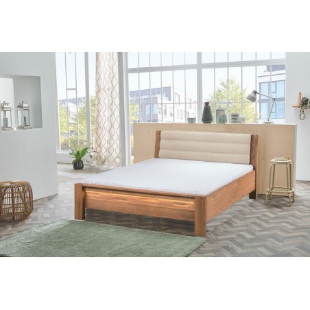 Lit double  design en bois, couleur beige, Gamme boston