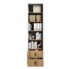 Bibliothèque avec 4 étagères et  2 tiroirs , couleur bois et blanc, Gamme VITA