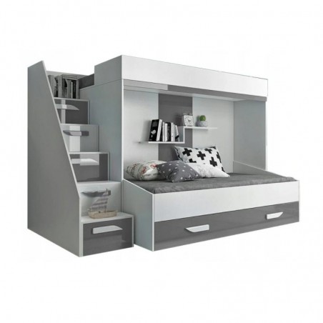 Lit superposé enfant avec tiroir de rangement et esacalier, Gamme dream