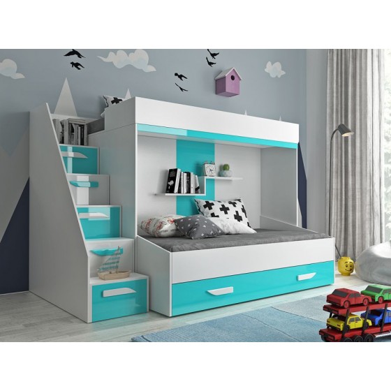 Lit superposé enfant avec tiroir de rangement et esacalier, Gamme dream