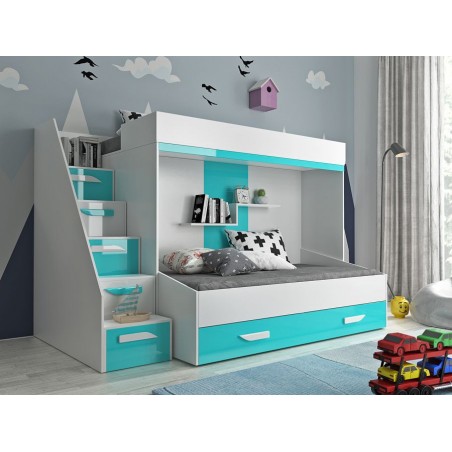 Lit superposé enfant avec tiroir de rangement et esacalier, Gamme dream