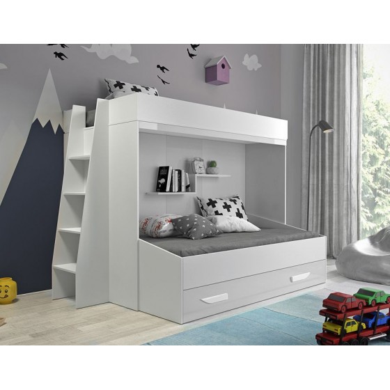 lit superposé enfant avec tiroir de rangement et etagere blanc, Gamme dream