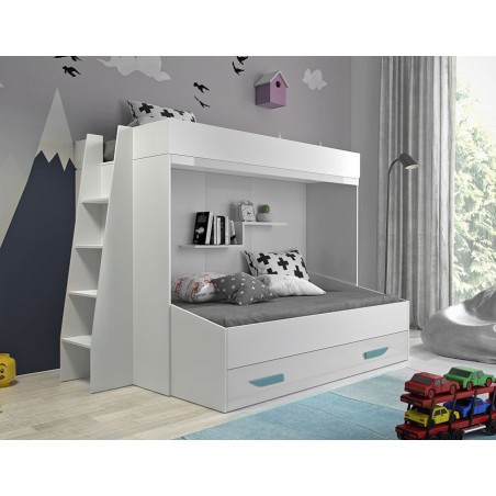 lit superposé enfant avec tiroir de rangement et etagere blanc, Gamme dream