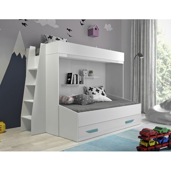 lit superposé enfant avec tiroir de rangement et etagere blanc, Gamme dream