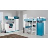 Lit mezzanine enfant en bois blanc et bleu, 1 echelle, espace bureau et rangements, Gamme braga
