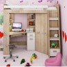 Lit mezzanine enfant en bois, espace bureau et rangements, 1 échelle,  Gamme gramsh