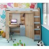 Lit mezzanine enfant en bois, espace bureau et rangements, 1 échelle,  Gamme gramsh
