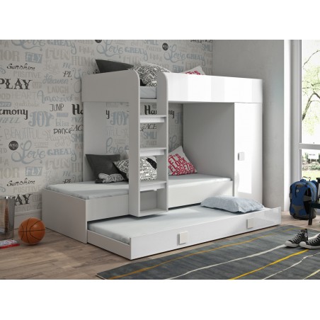 Lit gigogne enfant avec armoire et tiroir blanc, Gamme dream