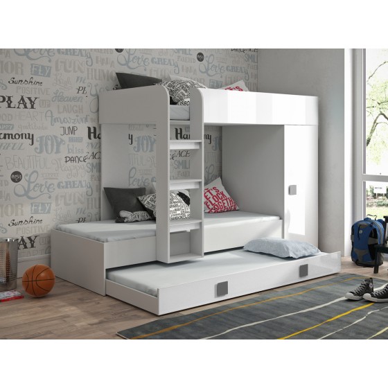 Lit gigogne enfant avec armoire et tiroir blanc, Gamme dream