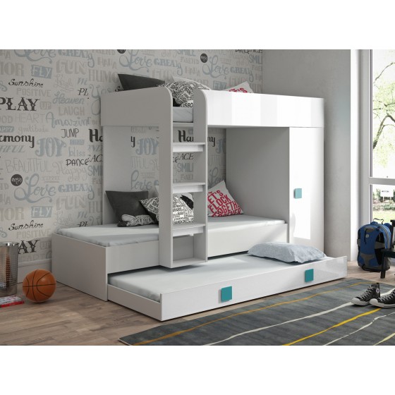 Lit gigogne enfant avec armoire et tiroir blanc, Gamme dream