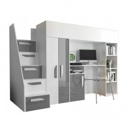 Lit combiné enfant 90x200  avec escalier et rangements, Gamme dream