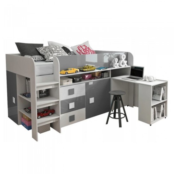 Lit combiné enfant 90x200  avec bureau et rangements  , Gamme dream