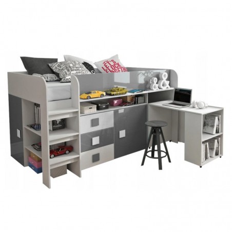Lit combiné enfant 90x200  avec bureau et rangements  , Gamme dream