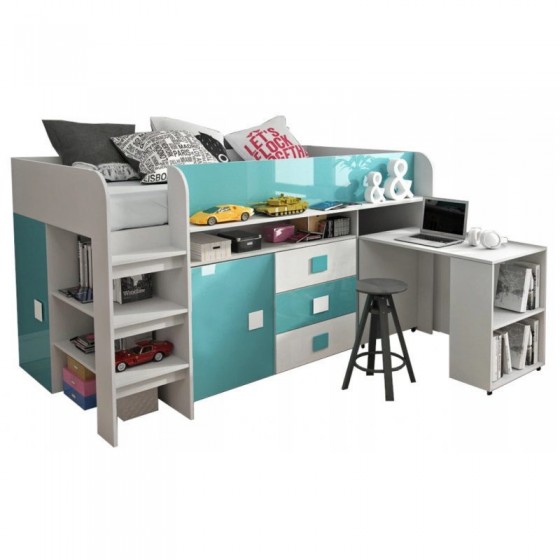 Lit combiné enfant 90x200  avec bureau et rangements  , Gamme dream