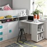 Lit combiné enfant 90x200  avec bureau et rangements blanc , Gamme dream