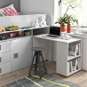 Lit combiné enfant 90x200  avec bureau et rangements blanc , Gamme dream