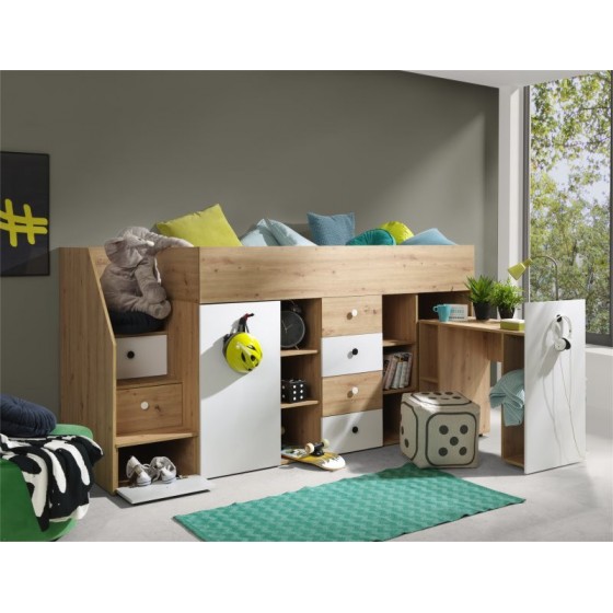 LIT ENFANT COMBINE 90X200  AVEC ESCALIER  ET  BUREAU ? GAMME SMART