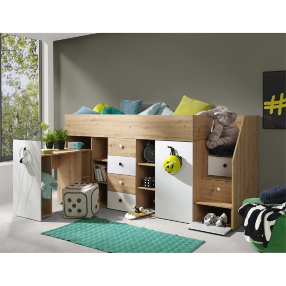 LIT ENFANT COMBINE 90X200  AVEC ESCALIER  ET  BUREAU ? GAMME SMART