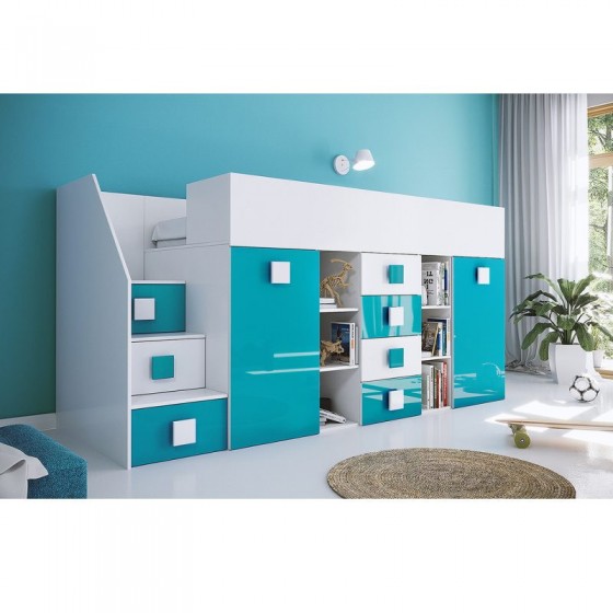 Lit combiné enfant 90x200  avec escalier  et  bureau , Gamme dream