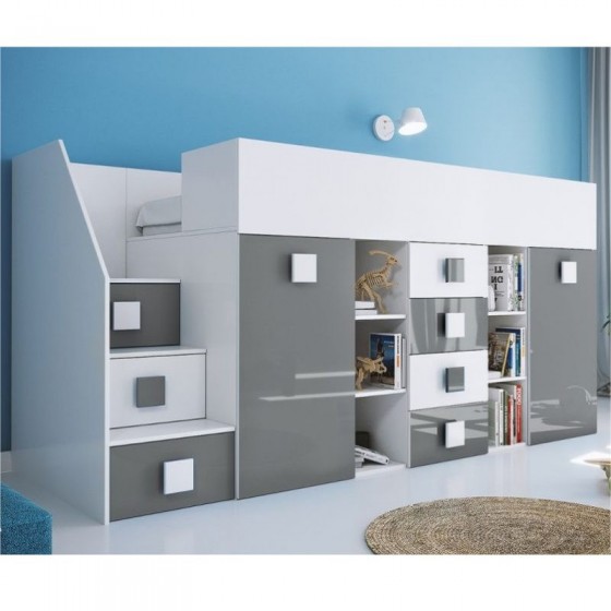 Lit combiné enfant 90x200  avec escalier  et  bureau , Gamme dream