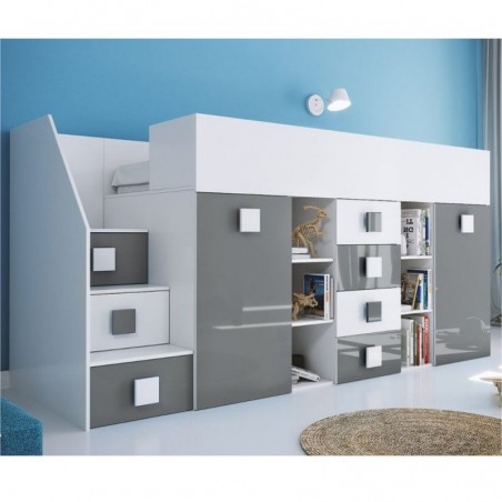 Lit combiné enfant 90x200  avec escalier  et  bureau , Gamme dream