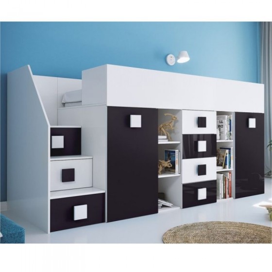 Lit combiné enfant 90x200  avec escalier  et  bureau , Gamme dream