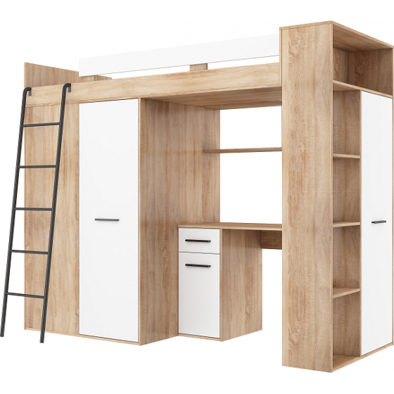 Lit combiné enfant 90x200  avec bureau et armoires  , Gamme maxi