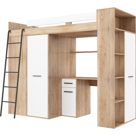 Lit combiné enfant 90x200  avec bureau et armoires  , Gamme maxi