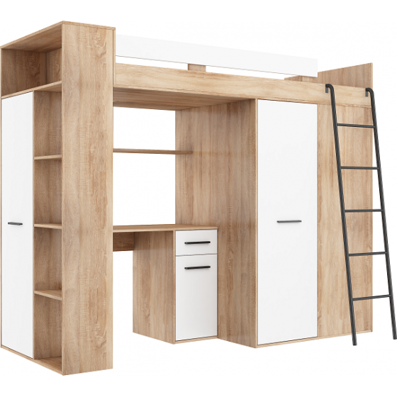 Lit combiné enfant 90x200  avec bureau et armoires  , Gamme maxi