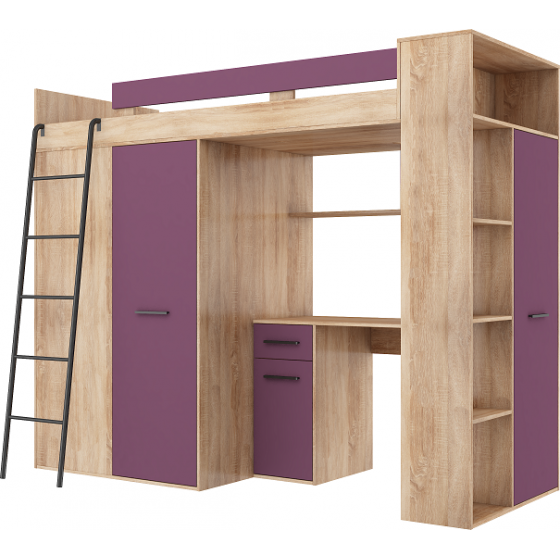 Lit combiné enfant 90x200  avec bureau et armoires  , Gamme maxi